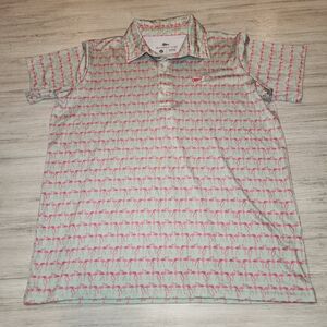 Southern Lure Short Sleeve Polo Youth Teal Pink Flamingo Boy's Size Large B5